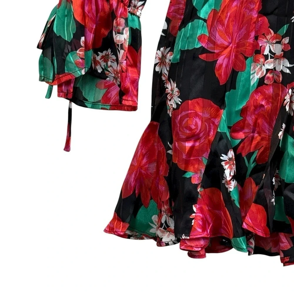 Sugarlips Rosabella Lover Black and Red Floral Romper. Size L